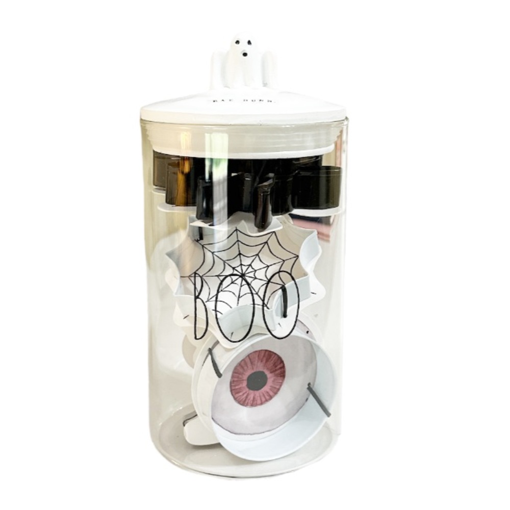 NEW Rae Dunn BOO Clear Canister with 5-Piece Halloween Cookie Cutters Set 👻🎃👻